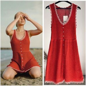 ZARA POINTELLE KNIT MINI DRESS